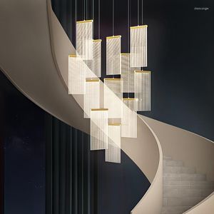 Chandeliers Light Guide LED Chandelier Lighting For Duplex Rotating Staircase Dining Liviing Room Postmodern Luxury Hanging Lamp Black/Gold