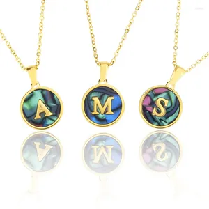 Chains GD Green Shell Letter Stainless Steel Pendant Necklace For Women 18 K Initial 26 Alphabet Gold Plated Coin