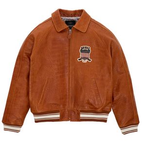 Alligator Grain Orange Bomber Leather Jacket USA Size AVIREX Casual Athletic Thick Sheepskin Flight Suit down qing