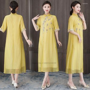 Ethnic Clothing 2023 Traditional Chinese Improved Qipao Cheongsam Retro Flower Embroidery Chiffon Dress National Vintage Service Hanfu