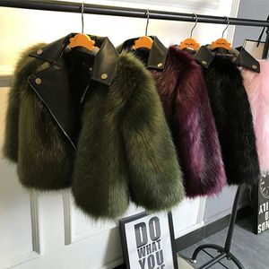 Jackets Girls Fur Coat Jacket Imitation Artificial Grass Plush Leather Fake Two Pieces Winter Warm Kids Outerwear Clothes 231109