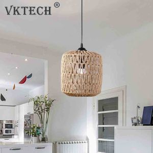 Lamp Covers Shades 1pc Simulated Rattan Lamp Cover Handmade Woven Chandelier Vintage Lampshade Home Decor Hanging Pendant Bedroom W0410