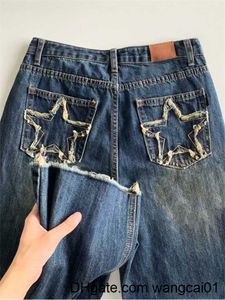 Kvinnors jeans kvinnors blå bred g jeans stjärna pocket vintage rak byxor hög midja baggy streetwear casual denim byxa damer 2022 ny 0410h23