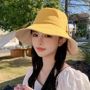 Wide Brim Hats Korean Summer Thin Pleated Women Bucket Hat Fordable Solid Color Fisherman Caps Outdoor Travel Tour Sunscreen
