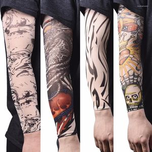 Fingerless Gloves 2023 Men Seamless Fake Tattoo Temporary Sleeve Arm Warmer Stockings Elastic Sleeves Nylon Sport Skins Sun