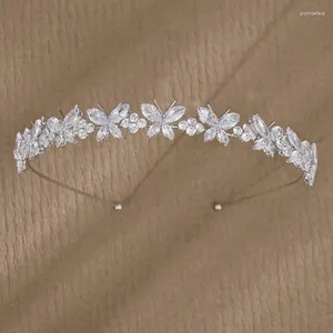 Fermagli per capelli SLBRIDAL Lega di lusso Strass Fiore Zircone cubico Bidal Tiara Corona Matrimonio CZ Accessori per capelli Gioielli per ragazze da donna