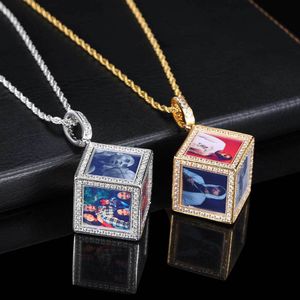 Neue Hip Hop Schmuck Cube Memory Foto Anhänger mit Micro Zirkon DIY Personalisierte Foto Rahmen Halskette Anhänger Halsketten