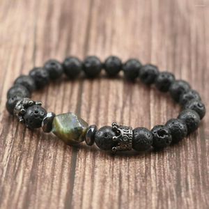 Strand Men Bracelete Labradorita Natural Luonstone Lava Stone Stone Minchas ioga Crown Bracelets Acessórios de moda Jóias femininas