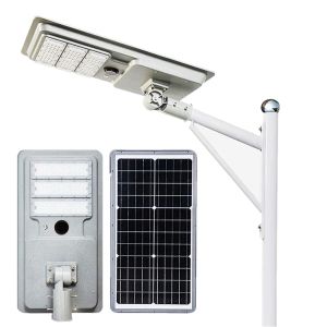 Lampione stradale solare Lampione stradale a LED per esterni integrato 50W 80W 100W modulo di illuminazione per comunità a induzione con sensore di movimento umano Luci per parcheggio dal tramonto all'alba Tutto in uno