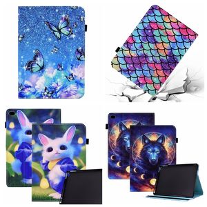 Kaninchen-Druck-Leder-Geldbörsen-Hüllen für Ipad Mini 6 5 4 3 2 1 Mini6 Tier schöne Schmetterling Fischschuppen Katze Glücksbaum Wolf stoßfeste Kartensteckplatz-Halter Flip Cover Tasche