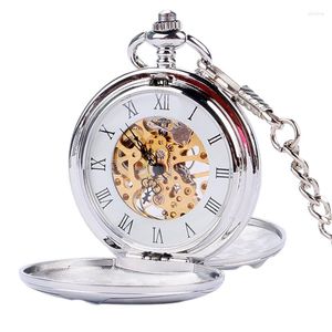 Pocket Watches Steampunk Skeleton Mechanical Watch Luxury Gold Silver Fob Open Side Necklace Clock Antique Reloj De Bolsillo Gifts