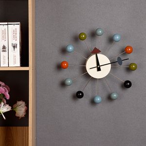 Wall Clocks Quiet Round Ball Wooden Wall Clock Home Decoration Modern Design 3D Clock for Living Room Decoration Accessories with Imported Sports 230408
