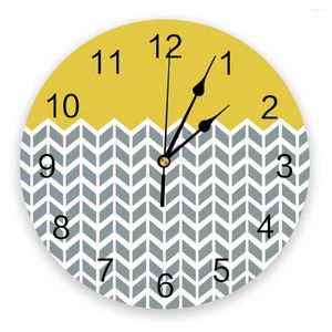 Wall Clocks Geometric Yellow Print Clock Art Silent Non Ticking Round Watch For Home Decortaion Gift