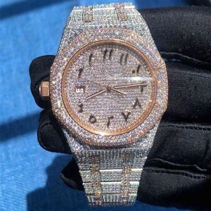 Zegarek arabski Diamond Wysokiej jakości wersje V2 lodowe zegarek automatyczny 41 mm srebrny różowy złoto dwuosobowy wodoodporny 904L Stainle301d