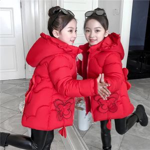 Jackets Girls Long Jacket Outwear Children Cottonpadded Winter down Clothes Warm Coat Fur Hooded Snowsuit For Kids 231109