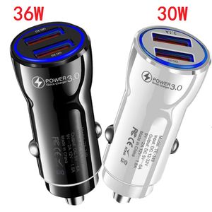 36W 30W snabb snabb laddning Dual USB Car Charger Portable Vehicle QC3.0 Strömadaptrar för iPhone 13 14 15 Pro Samsung HTC Android Phone GPS PC