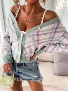 Malhas femininas de estilo europeu Mulher malha Cardigan Cardigan Plaid Autumn Winter Sweater Outono 2023 Roupas