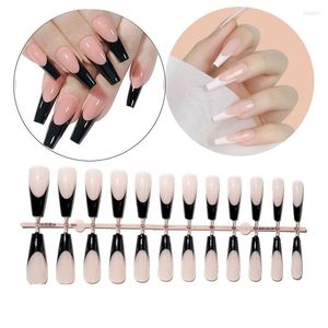 False unhas 24pcs acrílico bailarina francesa longa dicas de caixão branco rosa preto na capa inteira artificial natural