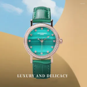 Наручные часы Mysterious Code, женские маленькие свежие зеленые часы с бриллиантами, малахитовые водонепроницаемые кожаные женские часы из нержавеющей стали, подарок