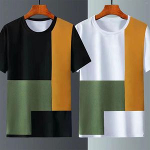 メンズTシャツストライププリントシャツメンズTシャツパッチワーク半袖ティーシンプルなスタイルプルオーバー夏コット