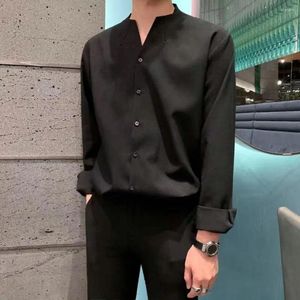 Camicie casual da uomo Camicia a maniche lunghe con scollo a V senza colletto Top monopetto da uomo vestibilità ampia tinta unita