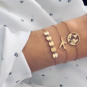 Pulseiras para mulheres cadeias de ouro mapa de cor de ouro pulveira de jóias de moda elegante e link para senhoras de verão na praia por atacado