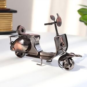 Decorative Figurines Handmade Bronze Silver Motorcycle Model Motorbike Prop Retro Motor Figurine Iron Boy Gift Kid Toy Home Office