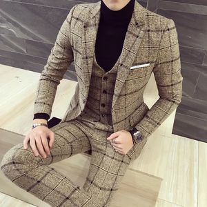 Mens Suits Blazers Jacketsvestpants Men Plaid Business Blazersmale Slim Fit Pure Cotton Threepiece Suitman Groom Dress M5xl 231110