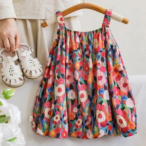 Vestidos de menina melario meninas vestido suspenso 2023 verão colorido todo impresso flor arte do bebê bonito legal roupas da criança