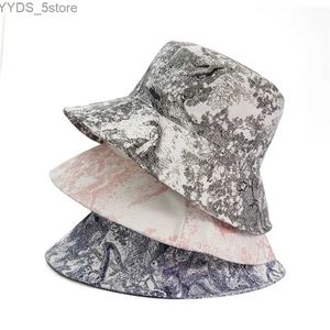 Cappelli a tesa larga Cappelli a secchiello 2023 Pittura a inchiostro Cappello a secchiello Hip Hop Cappellini da pescatore Stampa Tie-Dye Cartoon Moda Streetwear Per donna Uomo Estate Spiaggia Cappello da sole YQ231110