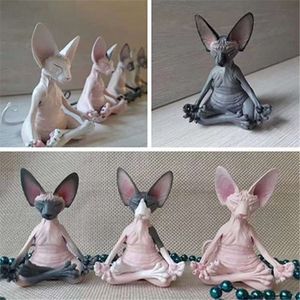 Novo 8/13cm sphynx gato meditar resina gato estatueta modelo animal boneca brinquedos sem pêlos gato estatueta decoração de casa ao ar livre estátua do jardim