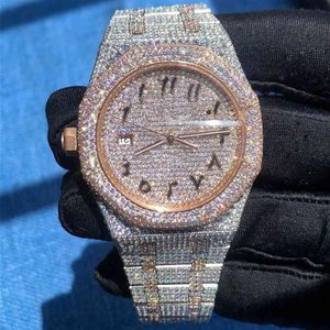 Zegarek arabski Diamond Wysokiej jakości wersje V2 lodowe zegarek automatyczny 41 mm srebrny różowy złoto dwuosobowy wodoodporny 904L Starele239s