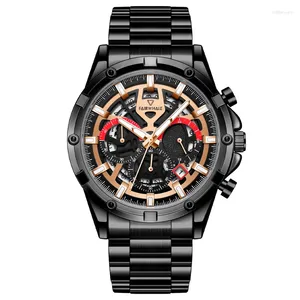 Wristwatches Mark Fairwhale Men's Fashion Quartz Watch Three Dials Six Needles Multi-function Dial Watches Luminous Waterproof Watching 5440