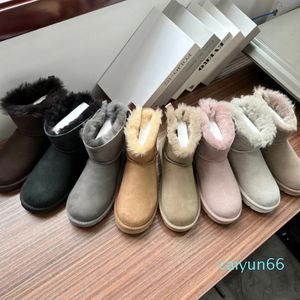 Outdoor Winter Snow Boot Platform Half Boots Women Slippers Fur Fluffy Ankle Booties Girls Black Chestnut Pink Bowtie Silk Ribbon Loafers Shoes