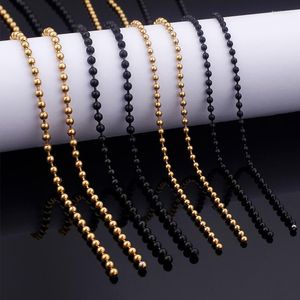Chains Gold Black Color Necklace For Men Women Ball Link Fine Chain DIY Hip Hop Long Choker Unisex Collar Jewelry Stainless Steel Party