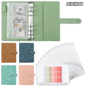 Notepads PU leather A6 binding budget planner laptop cash envelope management system with transparent zipper pocket 230408