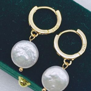 Dingle örhängen natur sötvatten rund droppe rostfritt stål guldfärg båge 18k pläterad charm öron trendiga smycken bijoux femme