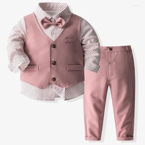 Clothing Sets Boy Wedding Attire Outfit Suits Boys Ring Bearer Outfits Boy's Gentleman Tuxedo Vest Bowtie Shirt Pants Kid Clothes Set