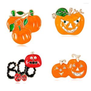 Broscher 2023 mode smycken halloween söt emalj stift metall kristall strass pumpa brosch broche cristal stor för kvinnor