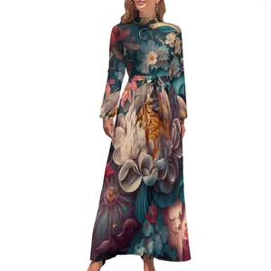 Abiti casual Abito con stampa barocca Fiori in fiore Sexy Maxi moda coreana Boemia Abbigliamento lungo a vita alta