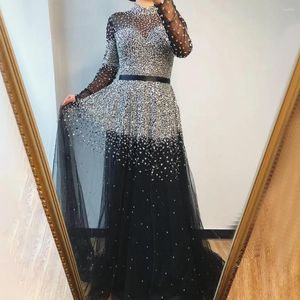 Party Dresses Serene Hill Black Silver A-Line High Neck Evening Sequined Long Hleeves Sexig Formal 2023 For Women LA70066