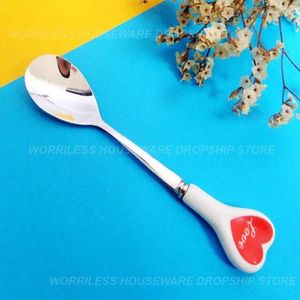 Coffee Scoops Cutlery Teaspoon Long Handle Multicolor Creative Kitchen Supplies Stainless Steel Spoon Ceramic Hearts Cute