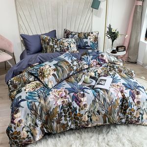 Bedding sets Pure Egyptian cotton bedding tropical leaf flower down duvet cover silk soft queen pillow 230410