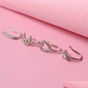 Nose Rings & Studs European And American Perforated U-Shaped Nose Clip Zircon Star Love Flower Ring False Puncture Jewelry Drop Delive Dhck2