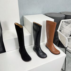 العلامة التجارية Campo Calfskin Leather Cknee High Chelsea Boots Silhouette ركوب الجوارب منخفضة الكعب