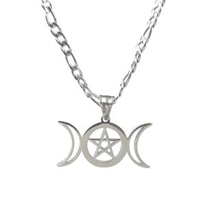 Exquisite Goddess Pendant Necklace Pentagram Witch Stainless Steel Jewelry Three Moons Wizards and Pagans 18-30inch NK Chain Marchgoddess