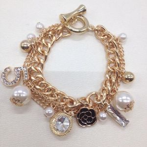 Charm Bracelets Pearl Camellia Cz Chain Strass Bracelets&bangles For Women/pulseras/pulseira/brazalete/bracciale/bransoletka
