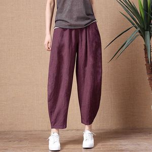 Calça masculina calça de linho de algodão feminina Shimai calça elástica da cintura vintage Lady Lady Loose Pants Casual