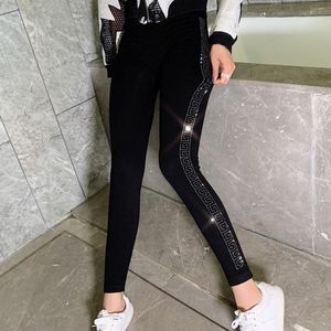 Kvinnors leggings sommar vårsilver paljett kvinnors glitterbyxor hög midja elastiska svarta botten blyertsbyxor