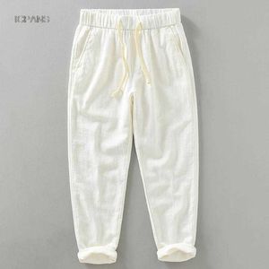 Męskie spodnie kostki Leng Linen Casual Harem Pants Men Cloing plisowane vintage Breaable Białe brązowe spodnie Khaki dla mężczyzny 2023 Summer Z0410